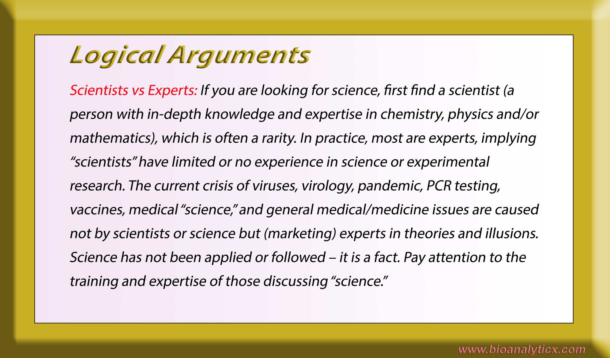 “Science” By Experts Vs Science By Scientists – BIOANALYTICX